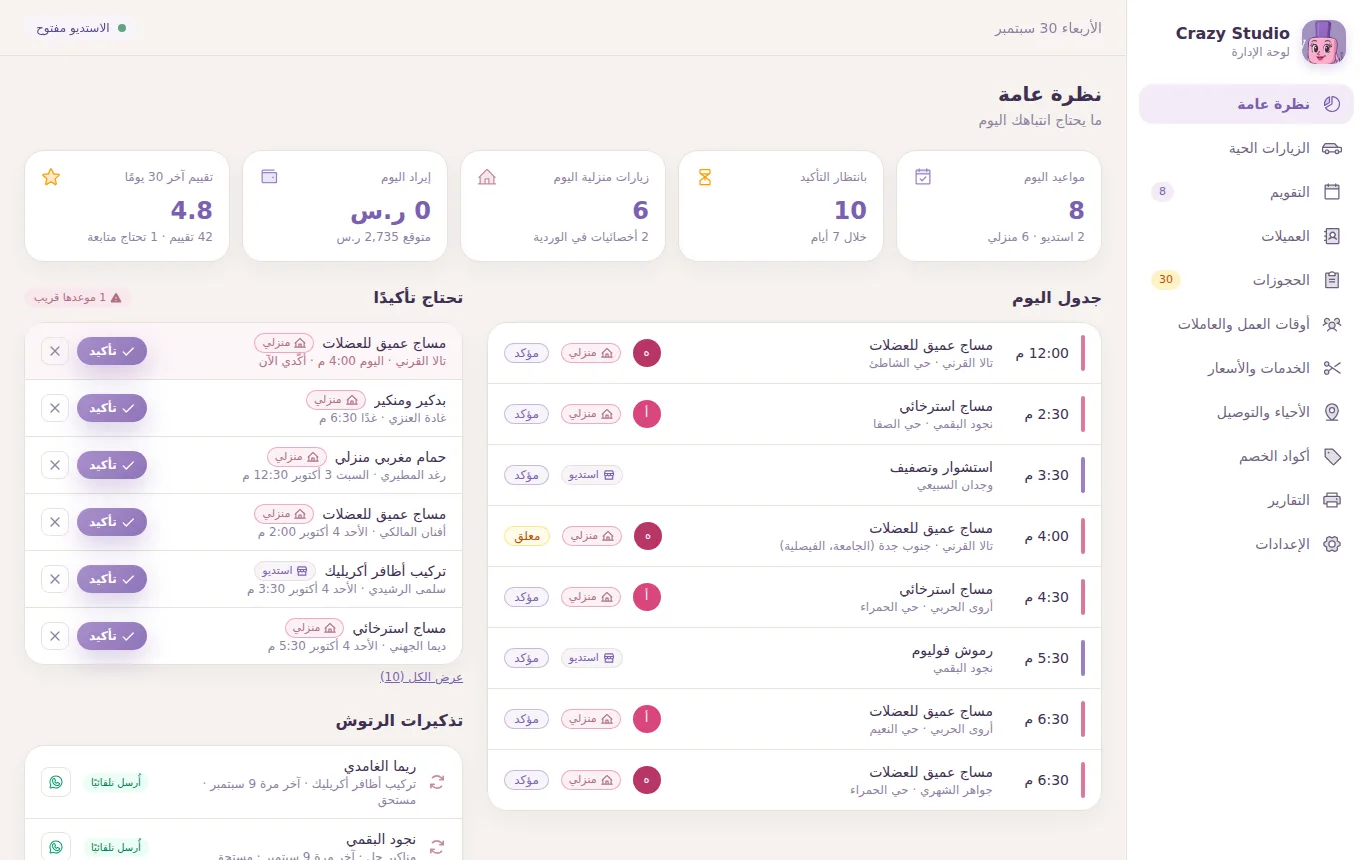 Crazy Studio admin dashboard