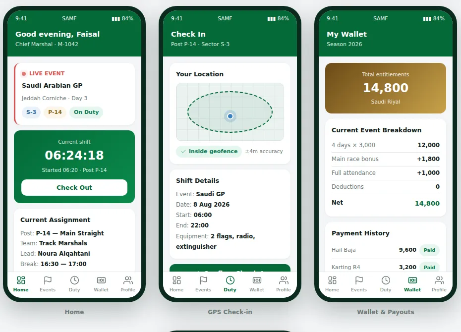 Marshal mobile app screens